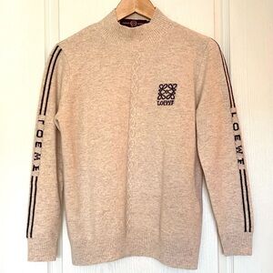 Loewe Inspired Beige Anagram Knit Sweater 100% Cashmere Old Money Preppy Size S